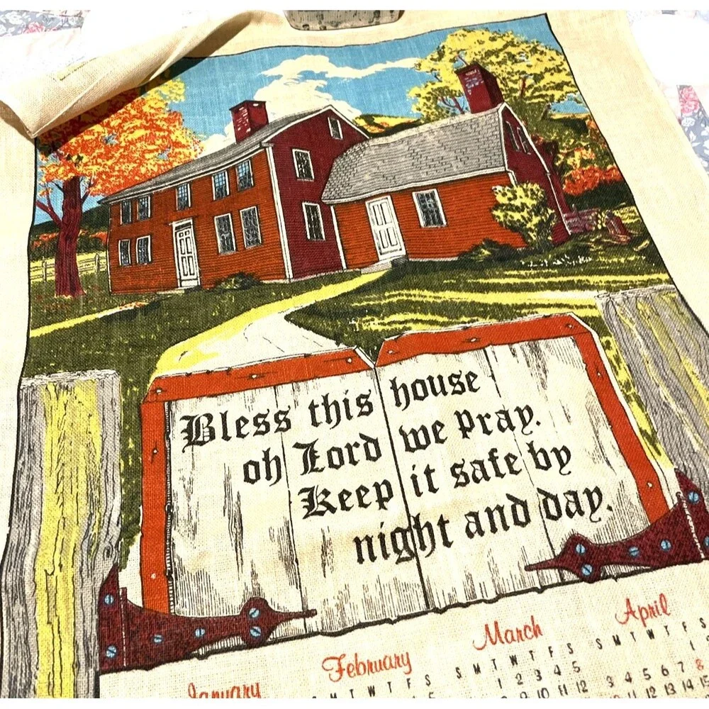 Vintage Farmhouse Calendar Rustic Homestead Barn 27x16” Vintage Linen